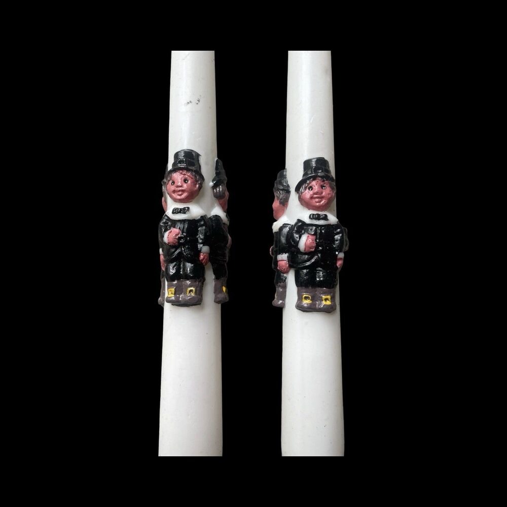Vintage Thanksgiving Pilgrim Taper Candles White Unburned Fall